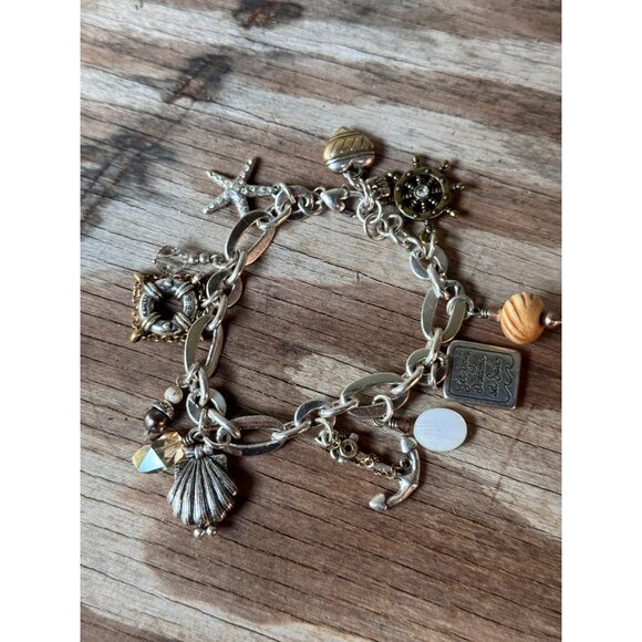 Brighton Nantucket Nautical Charm Bracelet With Shells Anchor Starfish & Crystal - Picture 5 of 8